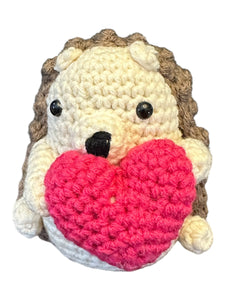 Crocheted Amigurumi Hedge Hog with Heart Stuffed Toy