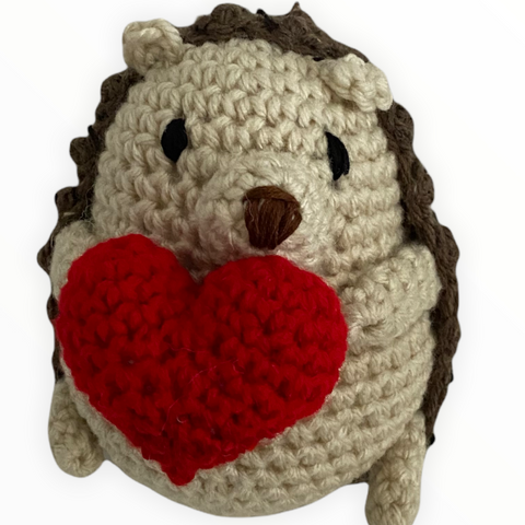 Crocheted Amigurumi Hedge Hog with Heart Stuffed Toy