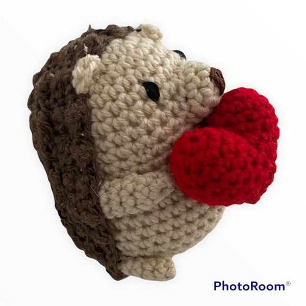 Crocheted Amigurumi Hedge Hog with Heart Stuffed Toy