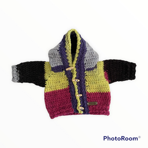 Handmade Crocheted Baby Hooded Sweater - Size 0-6months