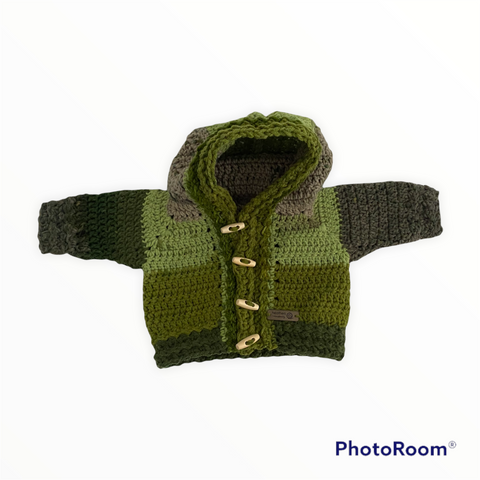 Handmade Crocheted Baby Hooded Sweater - Size 0-6months